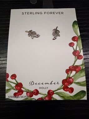 Sterling Forever December Holly Sterling Silver Stud Earrings
